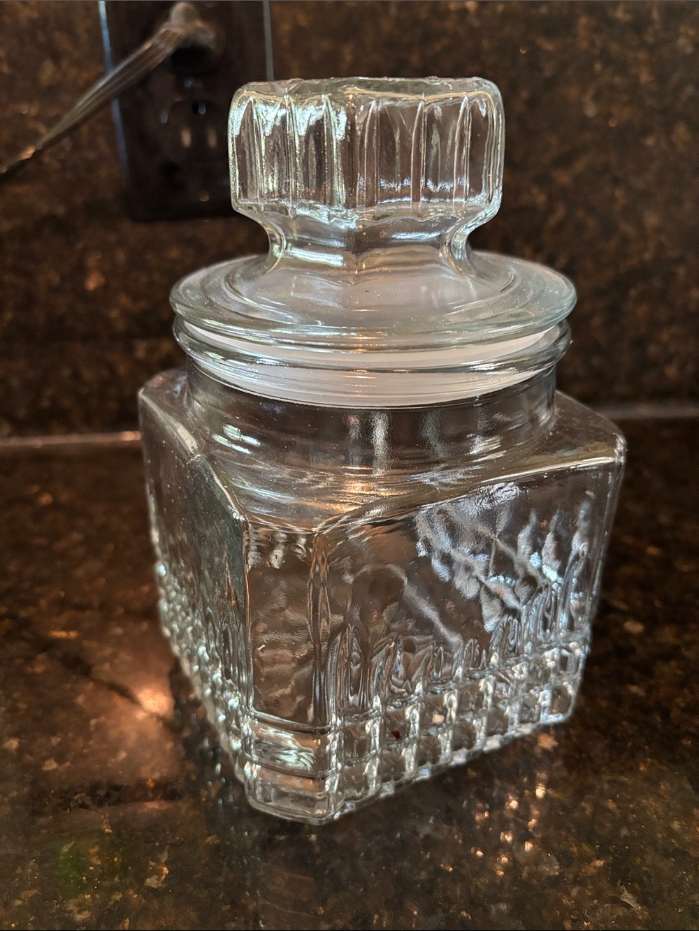 Clear Glass Square Canister with Decorative Lid
